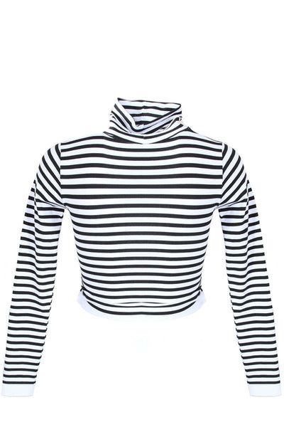 Striped Long Sleeve Turtleneck Crop Top